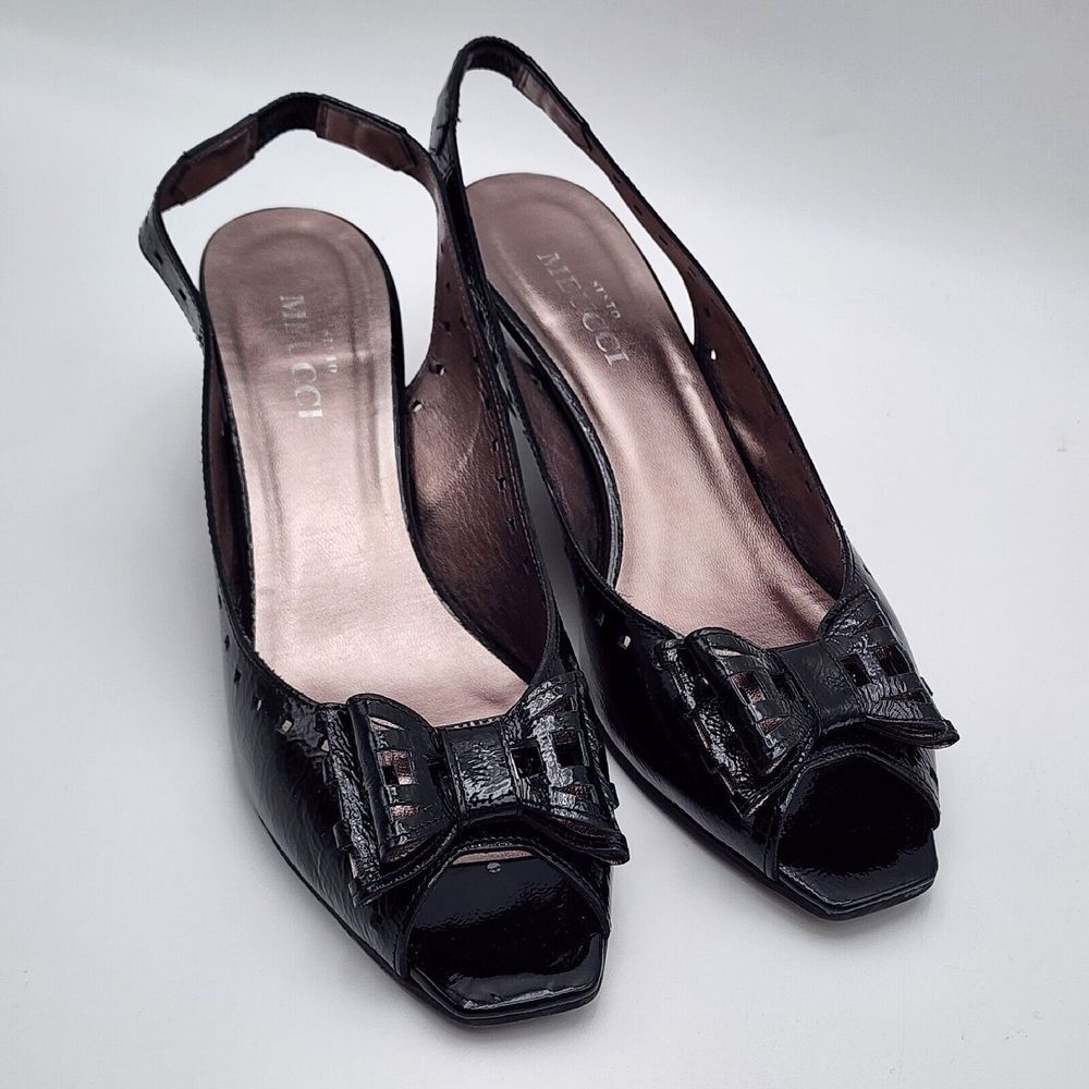 Sesto Meucci Womens Slingback Wedge Shoes Size 10M Black Bow Accent